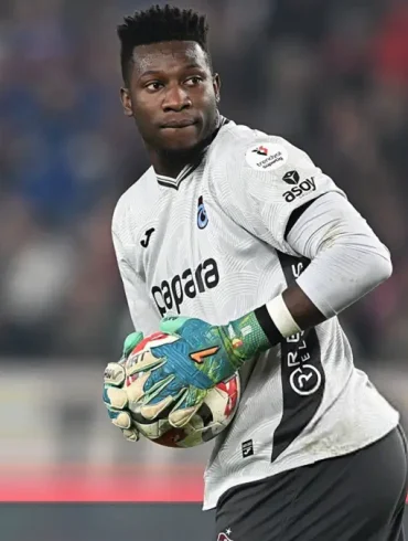 André Onana en tenue des Lions Indomptables au Cameroun lors d’un match international.