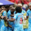 Les joueurs de la RDC célèbrent ensemble sous le maillot des Léopards.