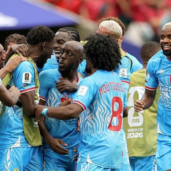 Les joueurs de la RDC célèbrent ensemble sous le maillot des Léopards.