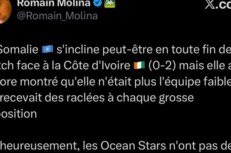 Capture d’un commentaire sur la progression de la sélection somalienne