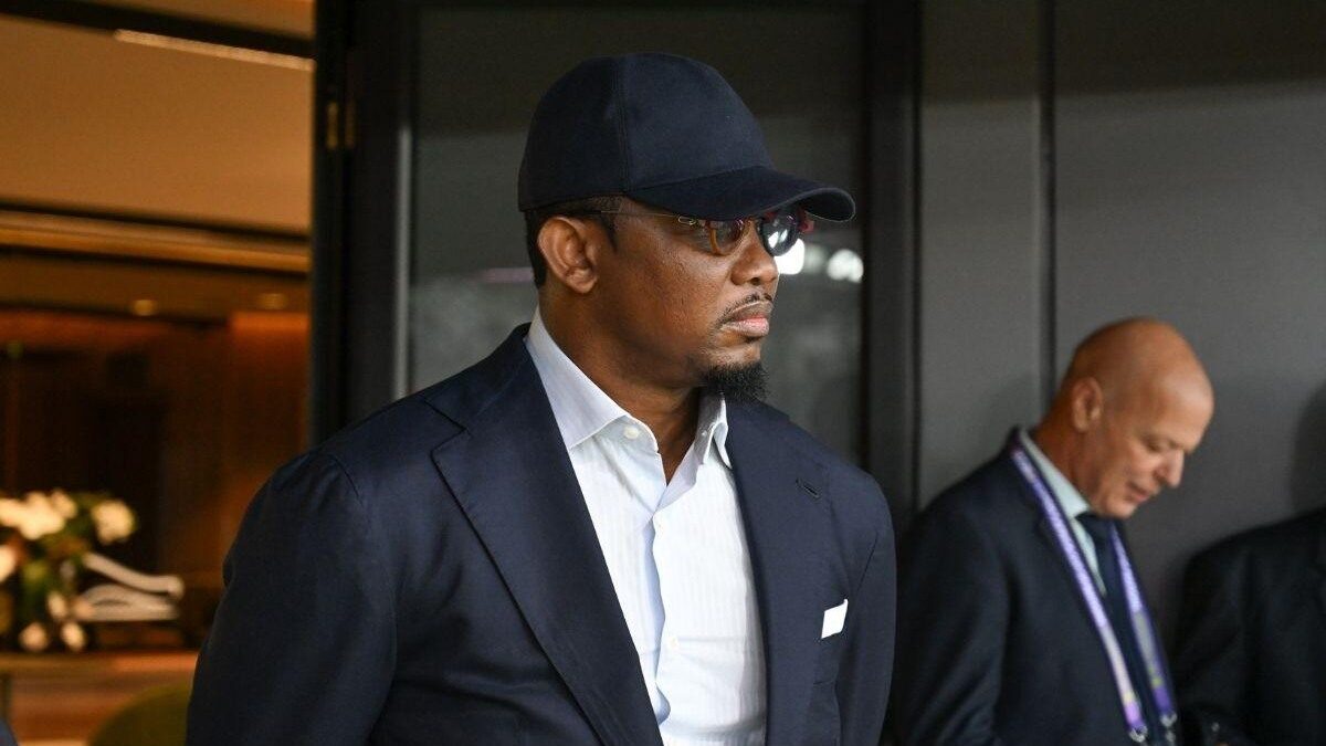 Samuel Eto’o, président de la Fédération camerounaise de football, lors d’un déplacement officiel