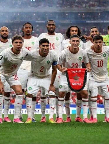 Joueurs de la sélection du Maroc réunis avant un match
