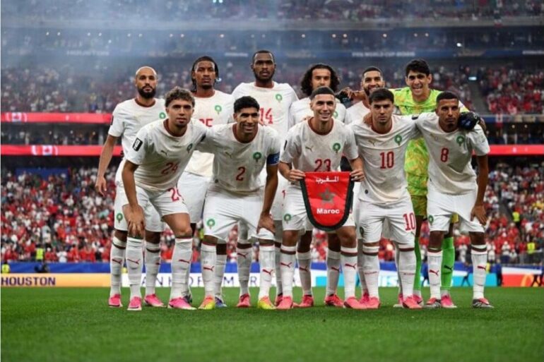 Joueurs de la sélection du Maroc réunis avant un match