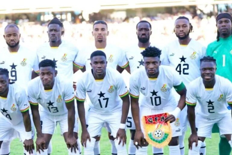 Sélection ghanéenne avant un match, photographie d’archive.