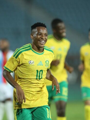 Relebohile Mofokeng célébrant avec les Bafana Bafana