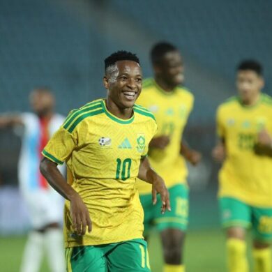 Relebohile Mofokeng célébrant avec les Bafana Bafana