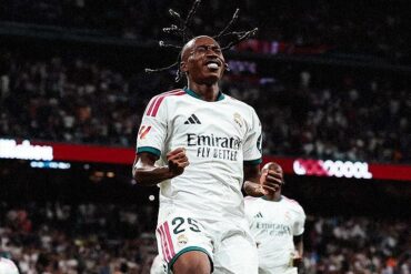 Yan Diomande célèbre une action sous les couleurs du Real Madrid