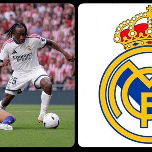 Yan Diomandé sous le maillot du Real Madrid face à un adversaire.