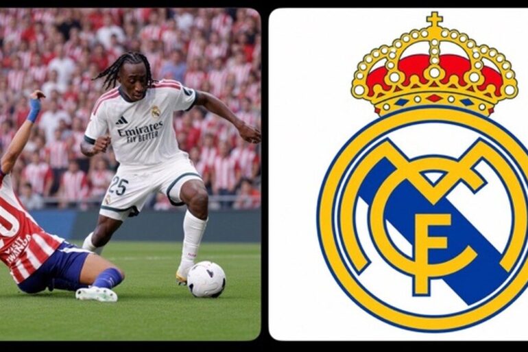 Yan Diomandé sous le maillot du Real Madrid face à un adversaire.